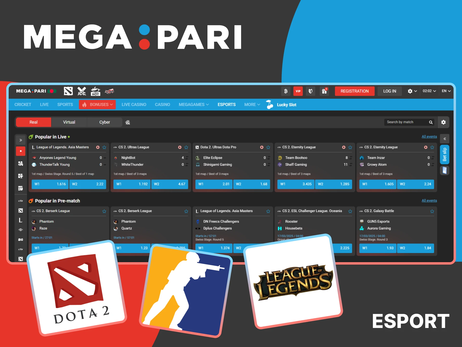 Bet on eSports on the MegaPari website.