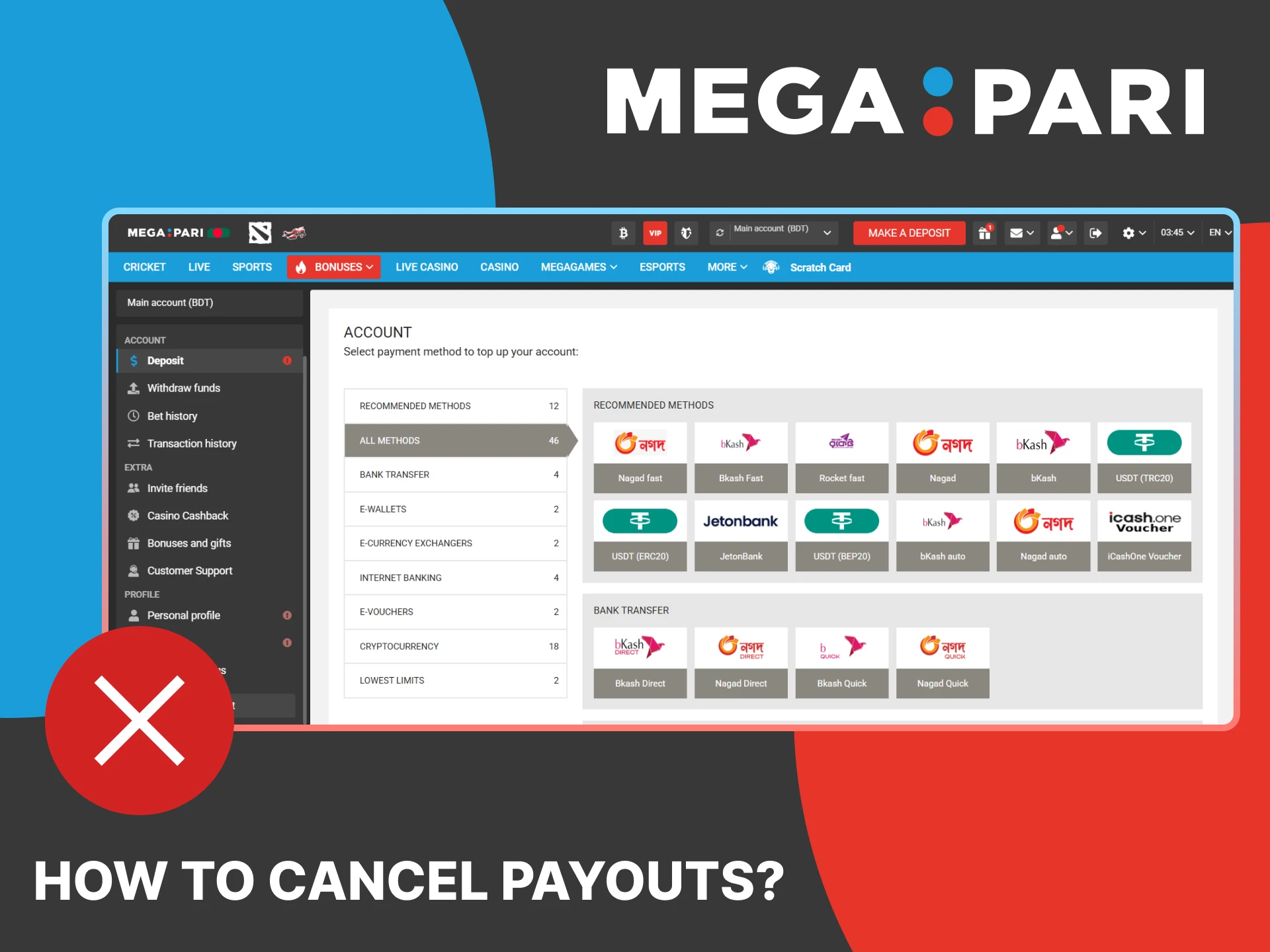Find out how to cancel payouts at MegaPari.