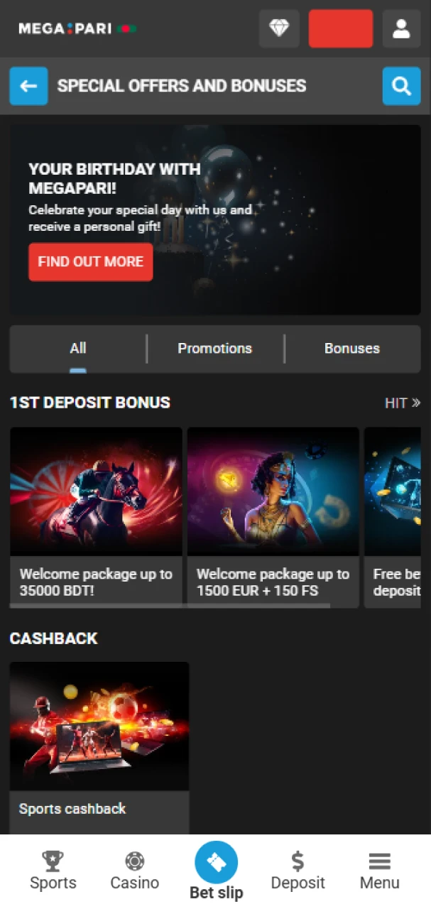 Don't forget to use your bonuses at MegaPari.