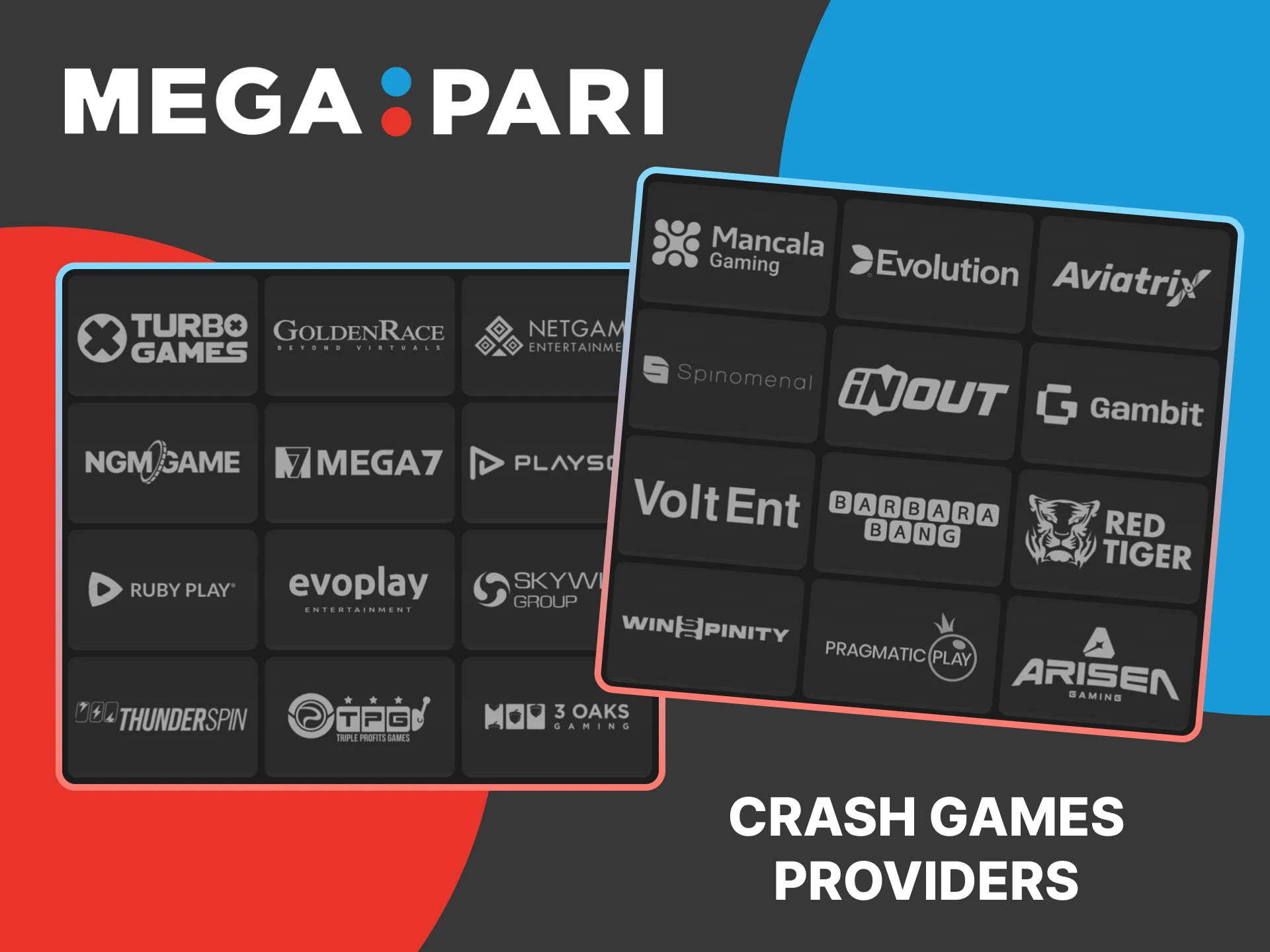 MegaPari crash games are developed by top-tier casino providers.