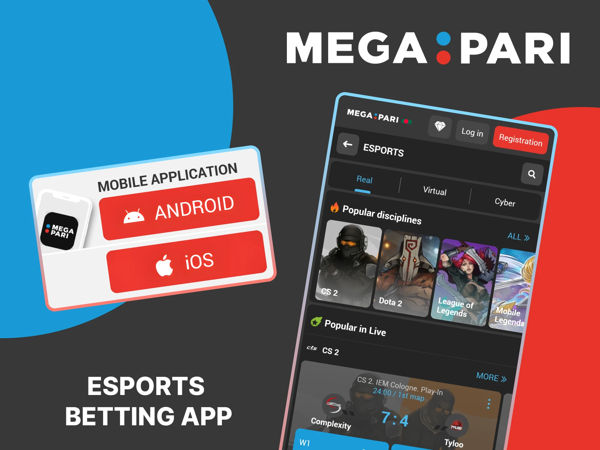 Easily place esports bets using the MegaPari mobile app.