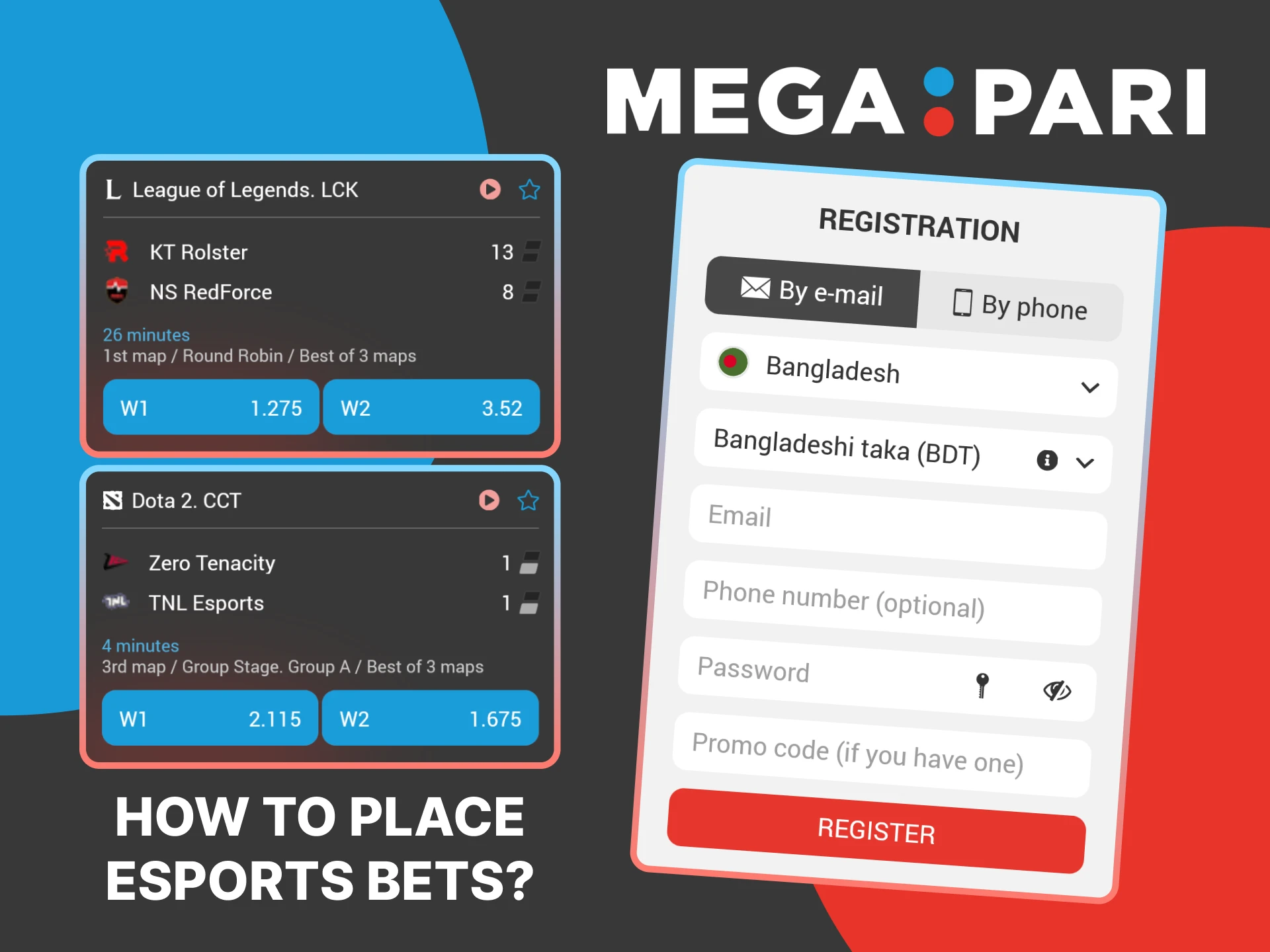 Enjoy betting on a wide range of esports matches and events at MegaPari.