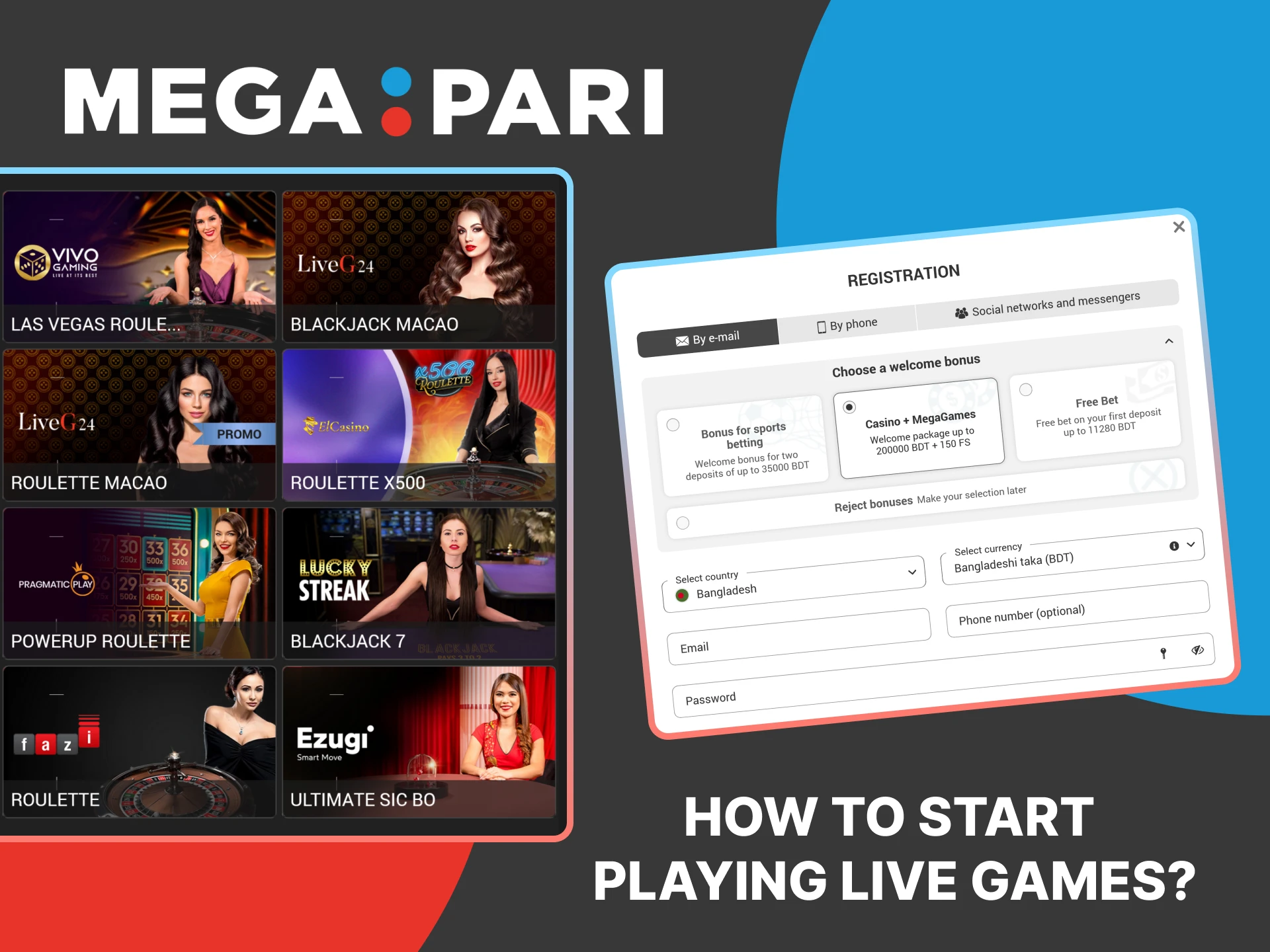 Register at MegaPari and enjoy live casino gaming.