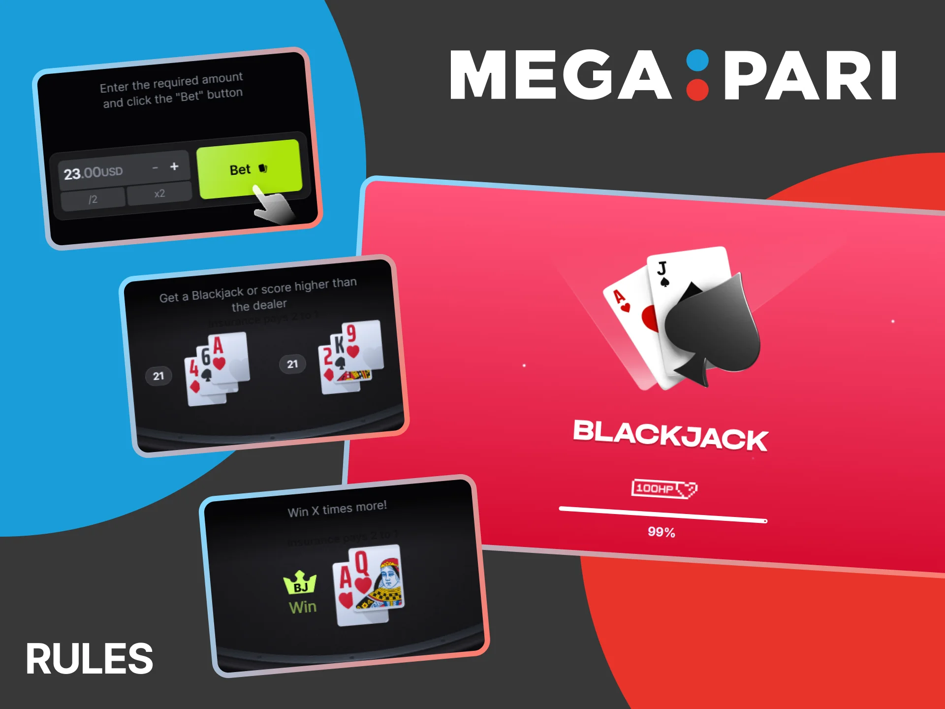 Learn the main blackjack rules at MegaPari where you aim to reach 21 without busting while making smart moves against the dealer.