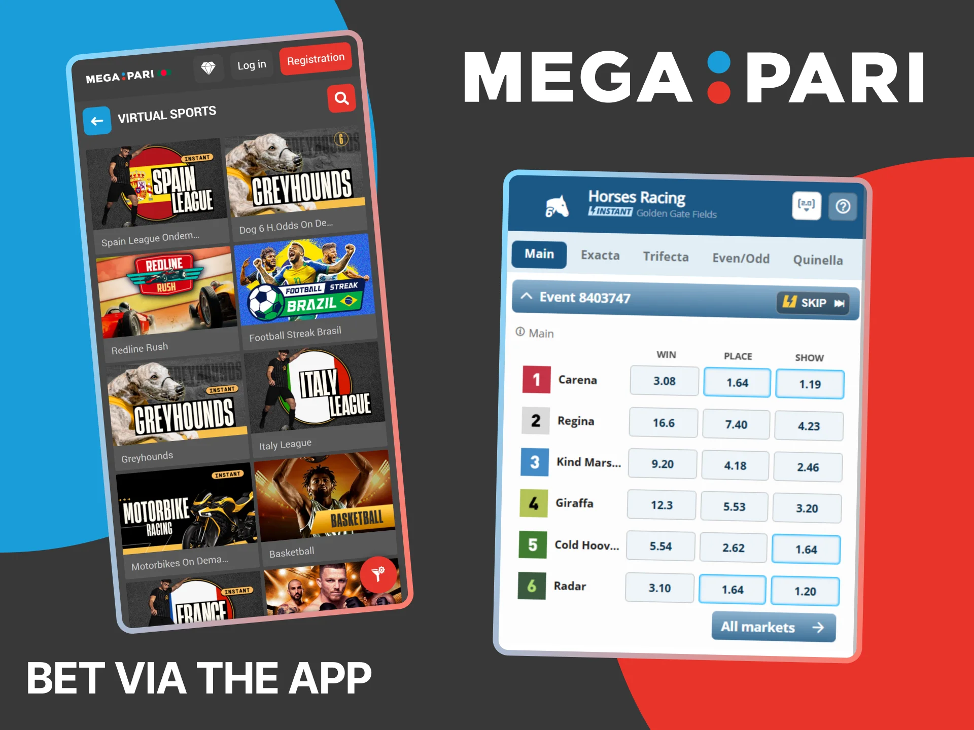 Bet on virtual sports anytime via the MegaPari app.